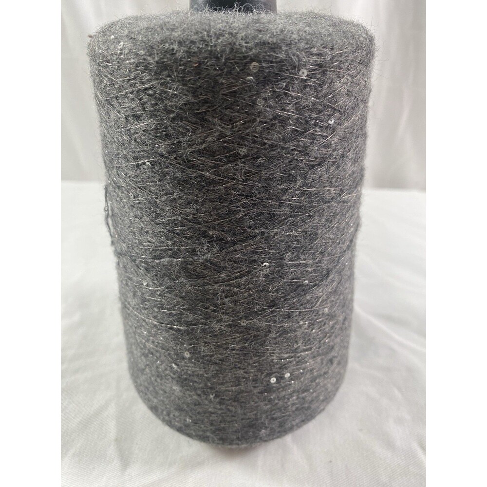 Fancy Cone Yarn Spool Yarn Dark Gray Silver Sequins Net Weight 420g #844
